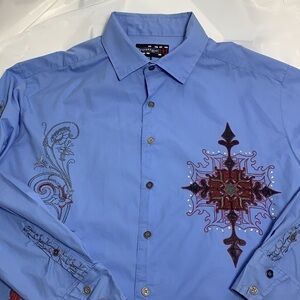 MEN’S Royal Prestige Light Blue logo Button Down Long Sleeve Shirt Size 2XL